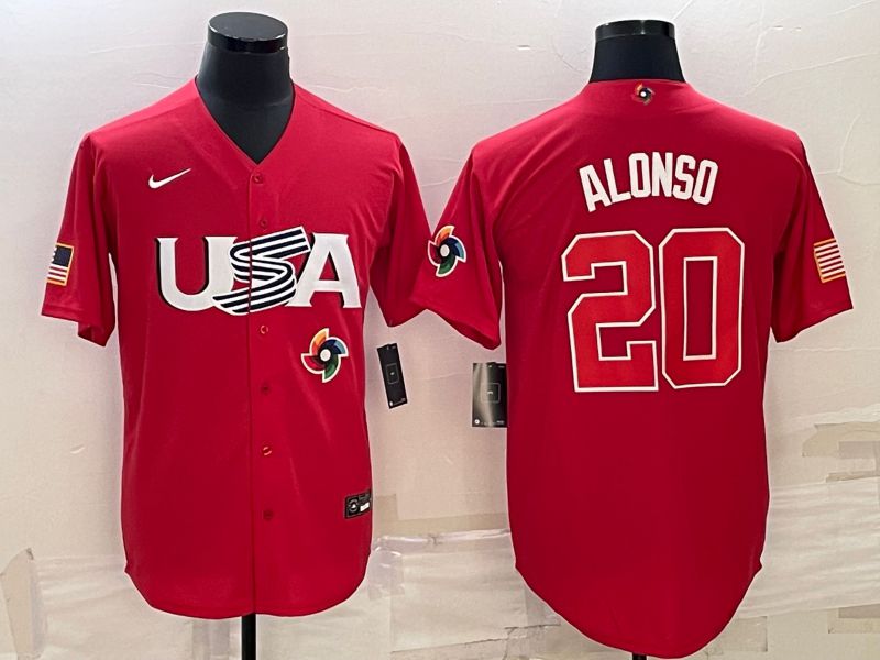 Men 2023 World Cub USA #20 Alonso Red Nike MLB Jersey11->more jerseys->MLB Jersey